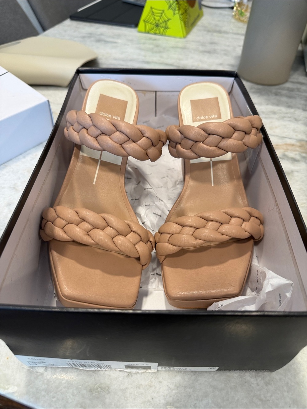 Dolce Vita Braided Double-Strap Cafe Stella Slide Sandal Heels - Ashby color